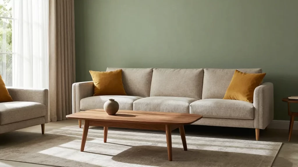 Salón moderno con sofá de tonos neutros