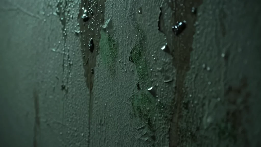 Pared de sótano con pintura descascarada